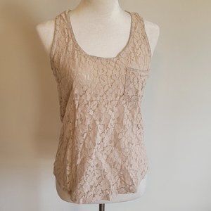 Cool Lacy Tank with Pocket and Beaded Edge